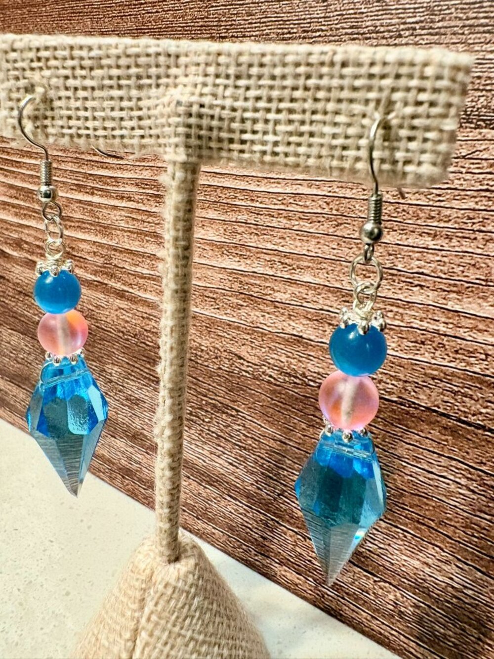 Artisan Earrings: Blue Crystal and Mermaid Glass
